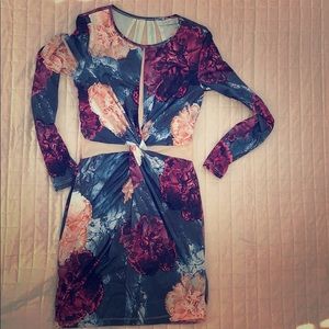 Ginger Fizz floral and mesh panel longsleeve dress